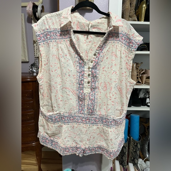 Free People Pants - Free People Women's Sleeveless Paisley Romper- Pink and Blue